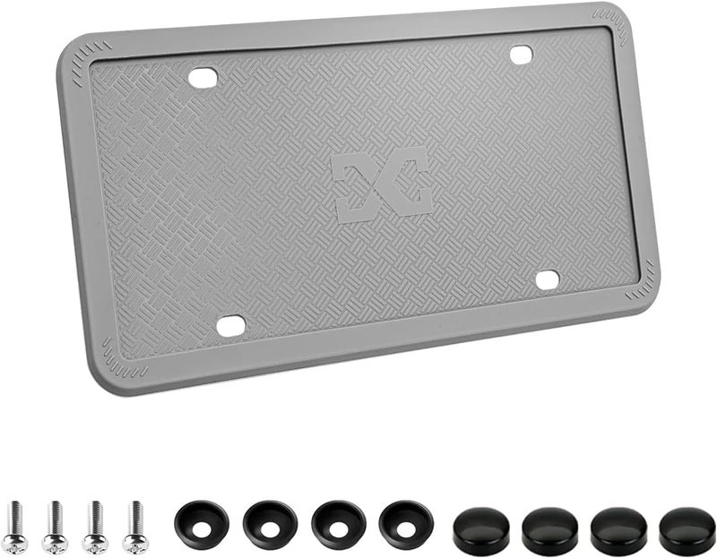 XCLPF Silicone Gray License Plate Frame Covers 1 Pack- Front and Back Car Plate Bracket Holders. Rust-Proof, Rattle-Proof, Weather-Proof (Gray) - Image 1